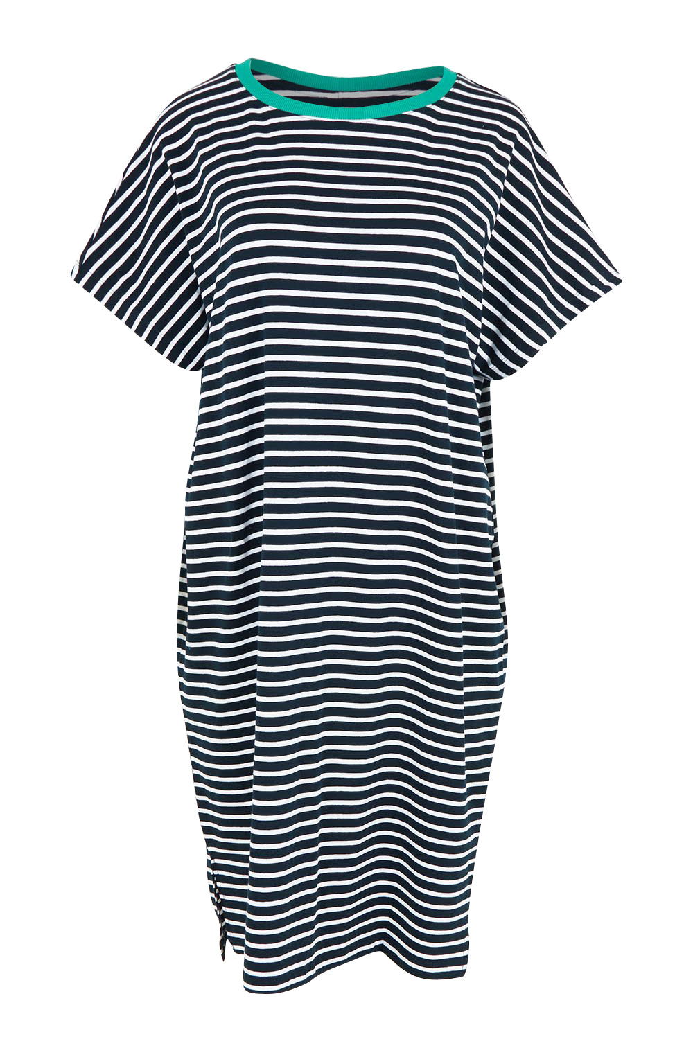 Product shot of the Sabrina Cotton Dress in colour Navywhite, from the front