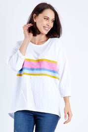 Model Andrea wearing size 10 of the Sunset Sweat in colour White (White), from the front, cropped image