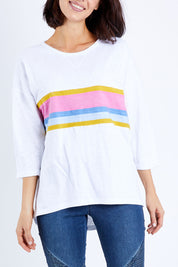 Model Andrea wearing size 10 of the Sunset Sweat in colour White (White), from the front, cropped image