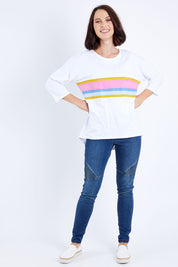 Model Andrea wearing size 10 of the Sunset Sweat in colour White (White), from the front, showing the whole outfit