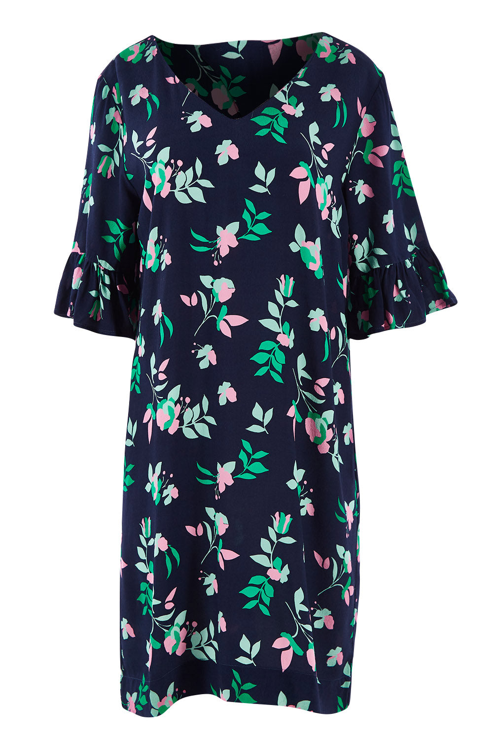 Product shot of the Magnolia Shift Dress in colour Navy (Blue), from the front