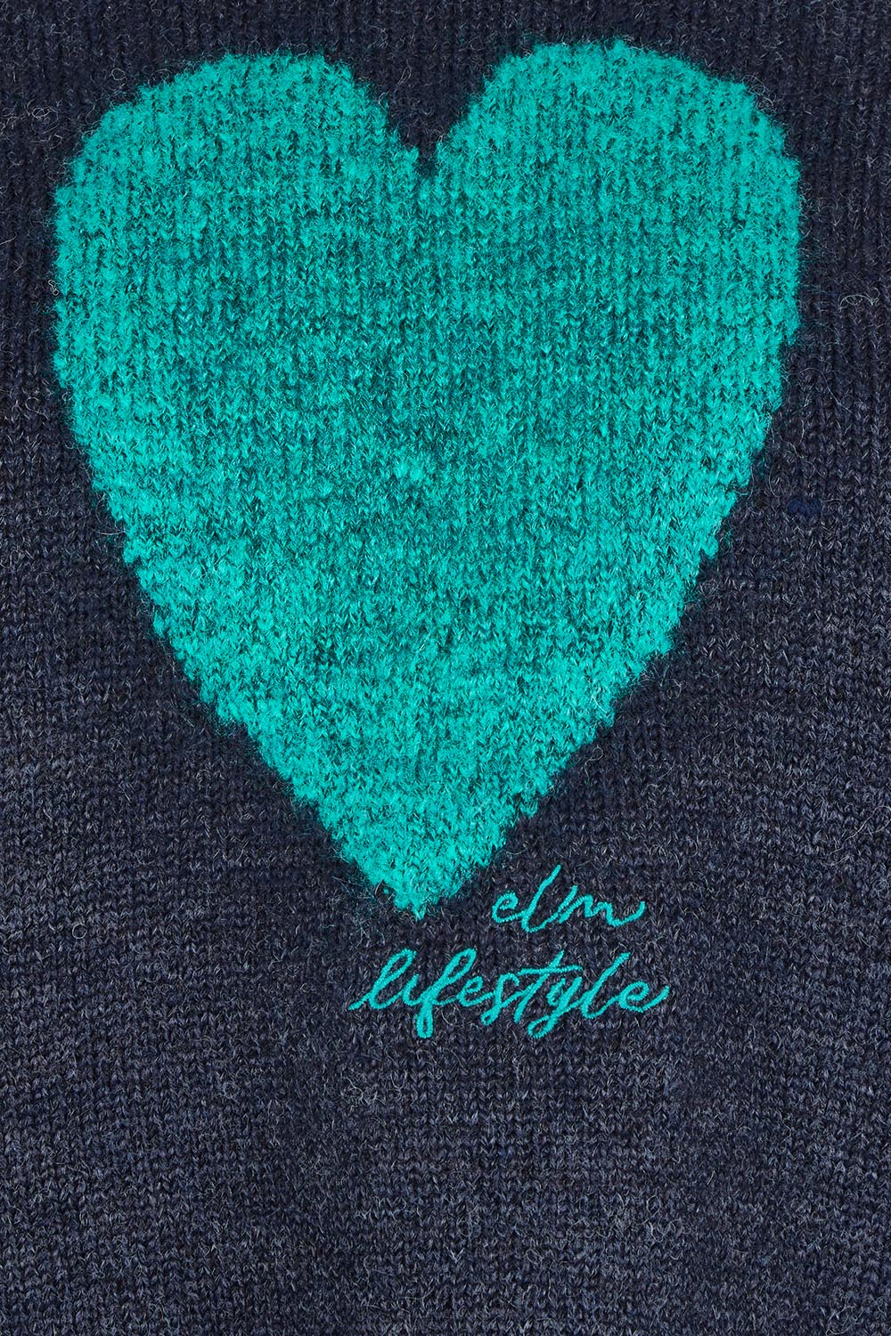 Product shot of the Intersia Heart Knit in colour Navy (Blue), detail