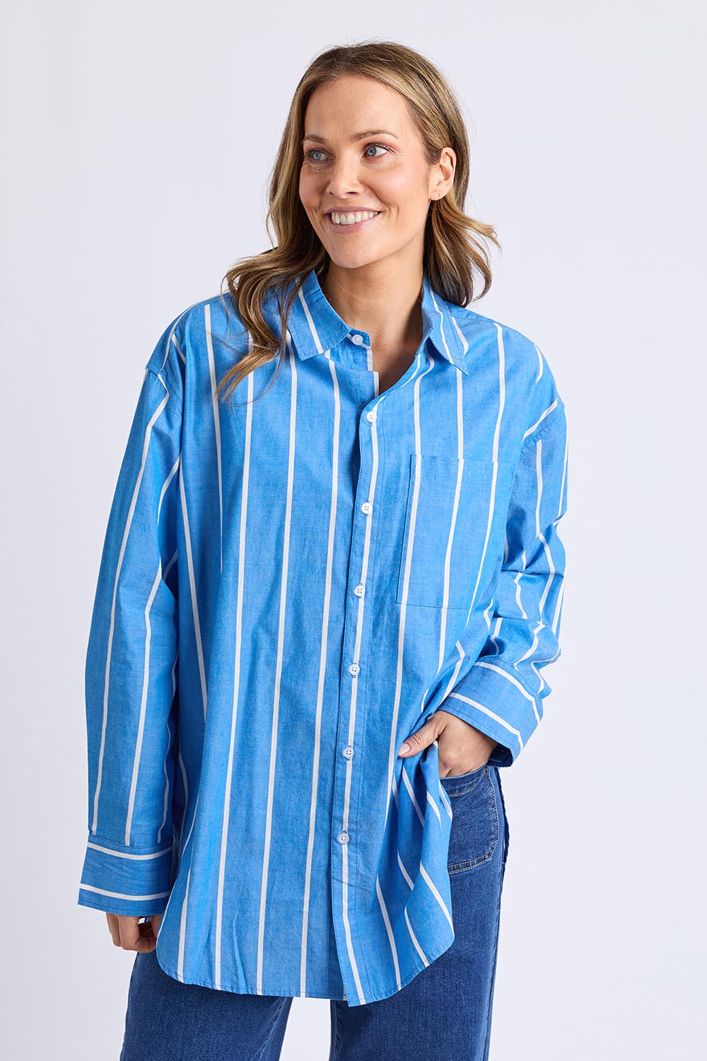Mia Striped Cotton Shirt – Royalblue