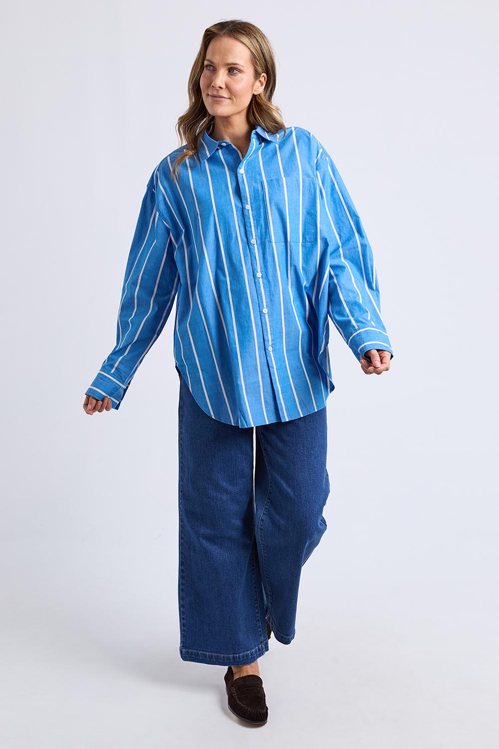 Mia Striped Cotton Shirt – Royalblue