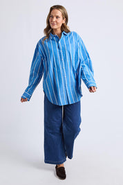 Mia Striped Cotton Shirt – Royalblue