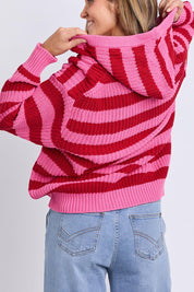 Stripe Cotton Hooded Knit – Cranberry