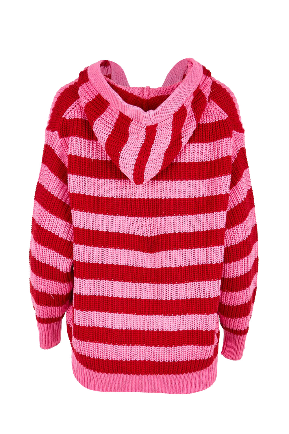 Stripe Cotton Hooded Knit – Cranberry