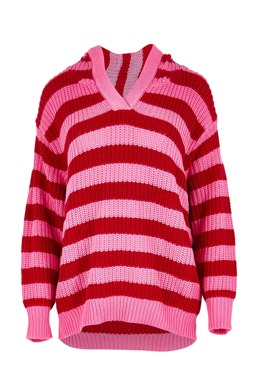 Stripe Cotton Hooded Knit – Cranberry