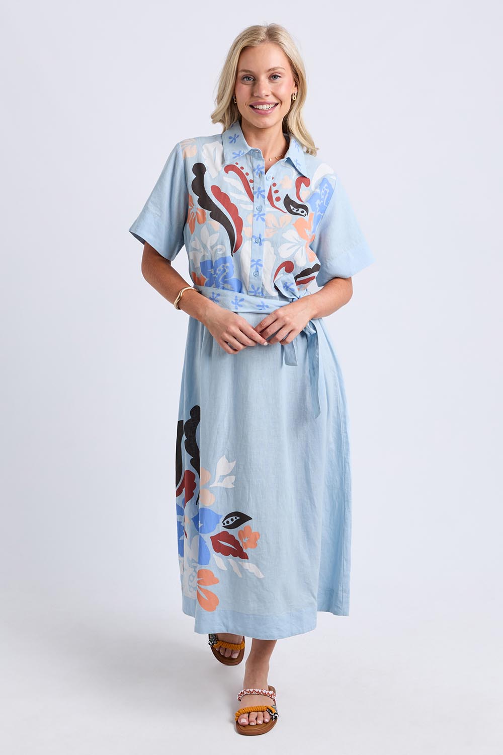 Model Genericm wearing size sample of the Golden Dress – Blue in colour Blue, from the front