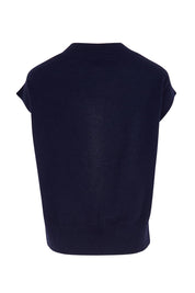 Product shot of the Fishy Intersia Vest – Chinablue in colour Chinablue, from the back
