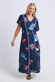 Model Genericm wearing size sample of the Market Dress – Navymarket in colour Navymarket, from the front