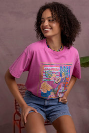 Model Genericm wearing size sample of the Rio Tee – Magenta in colour Magenta, in a cropped view