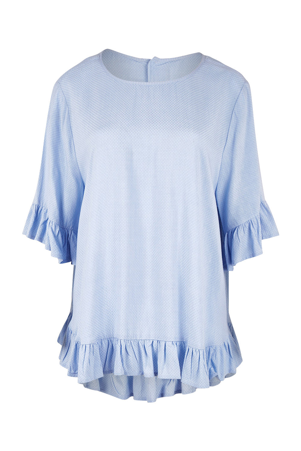 Product shot of the Kiara Top in colour Skyblue (Blue), from the front