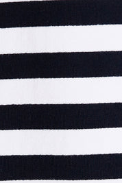 Product shot of the Kayla Crew in colour Navystri (Blue), detail
