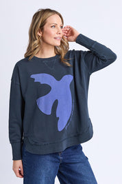 Model Genericm wearing size sample of the Lovisa Cotton Crew – Navy in colour Navy, from an angle