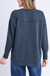 Model Genericm wearing size sample of the Lovisa Cotton Crew – Navy in colour Navy, from the back