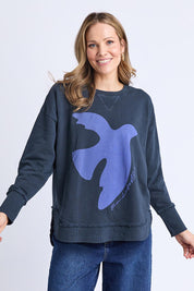 Model Genericm wearing size sample of the Lovisa Cotton Crew – Navy in colour Navy, in a cropped view