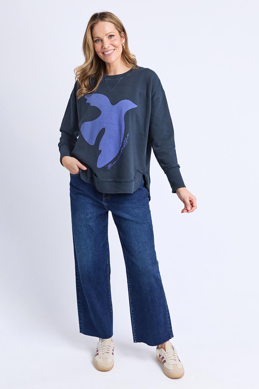 Model Genericm wearing size sample of the Lovisa Cotton Crew – Navy in colour Navy, from the front