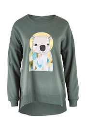 Product shot of the Laura Wombat Crew in colour Seapine (Green), from the front