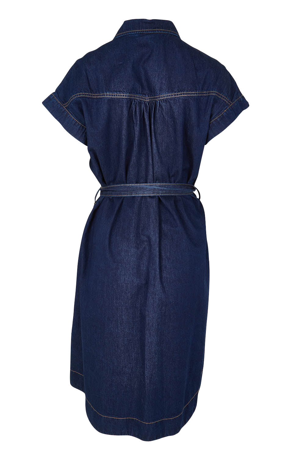 Product shot of the Everleigh Denim Dress in colour Drkwash (Blue), from the back