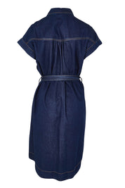 Product shot of the Everleigh Denim Dress in colour Drkwash (Blue), from the back