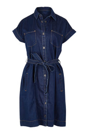 Product shot of the Everleigh Denim Dress in colour Drkwash (Blue), from the front