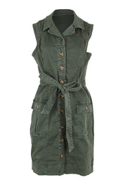 Product shot of the Marigold Denim Dress in colour Clover (Green), from the front