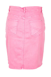 Product shot of the Belle Denim Skirt in colour Strawberry (Pink), from the back