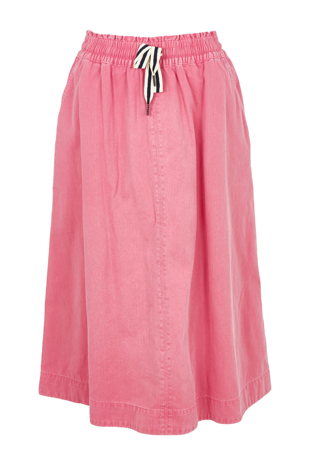 Product shot of the Greta Denim Skirt in colour Chateauros (Pink), from the front