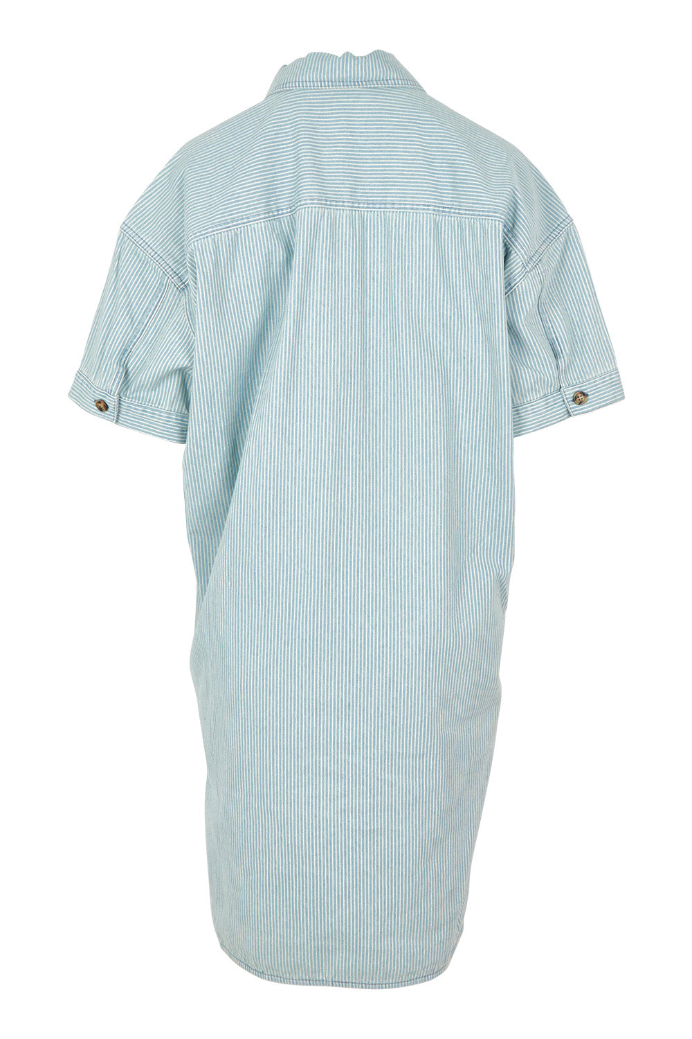 Product shot of the Jenna Stripe Denim Dress in colour Bluewhite (Blue), from the back