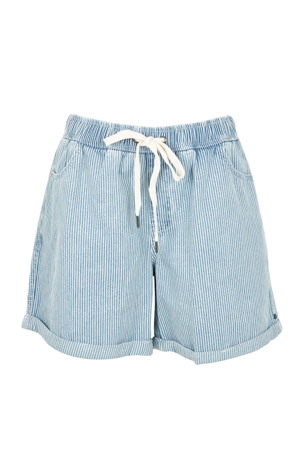 Product shot of the Holli Stripe Denim Short in colour Bluewhite (Blue), from the front