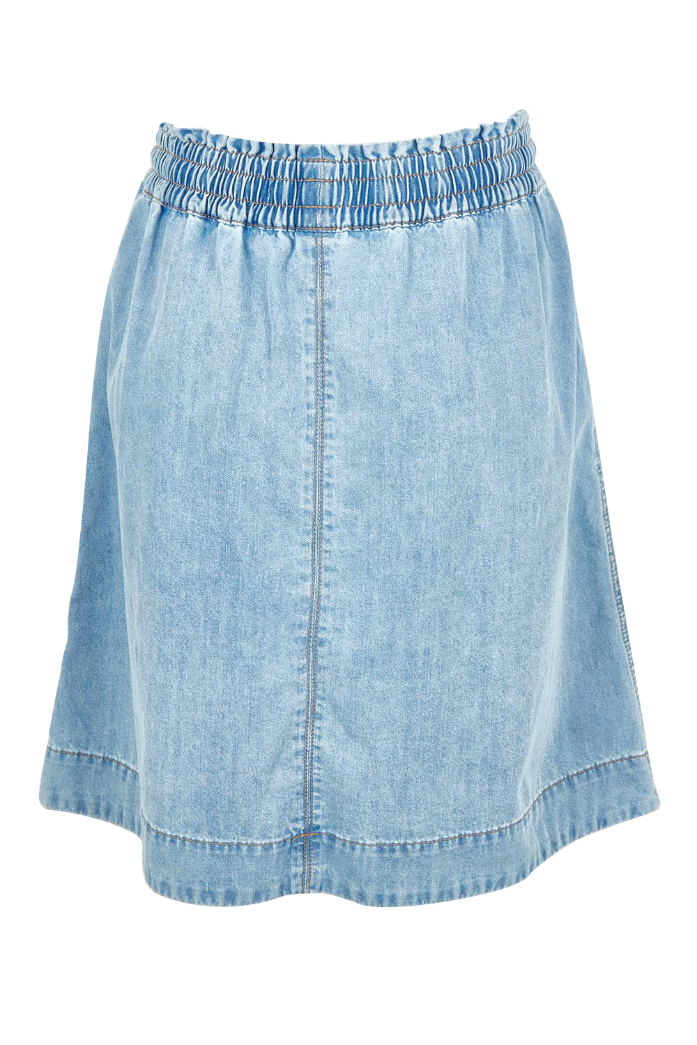 Product shot of the Paisley Denim Skirt in colour Lightblue (Blue), from the back