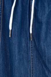 Product shot of the Clover Midi Denim Skirt in colour Midblue (Blue), detail