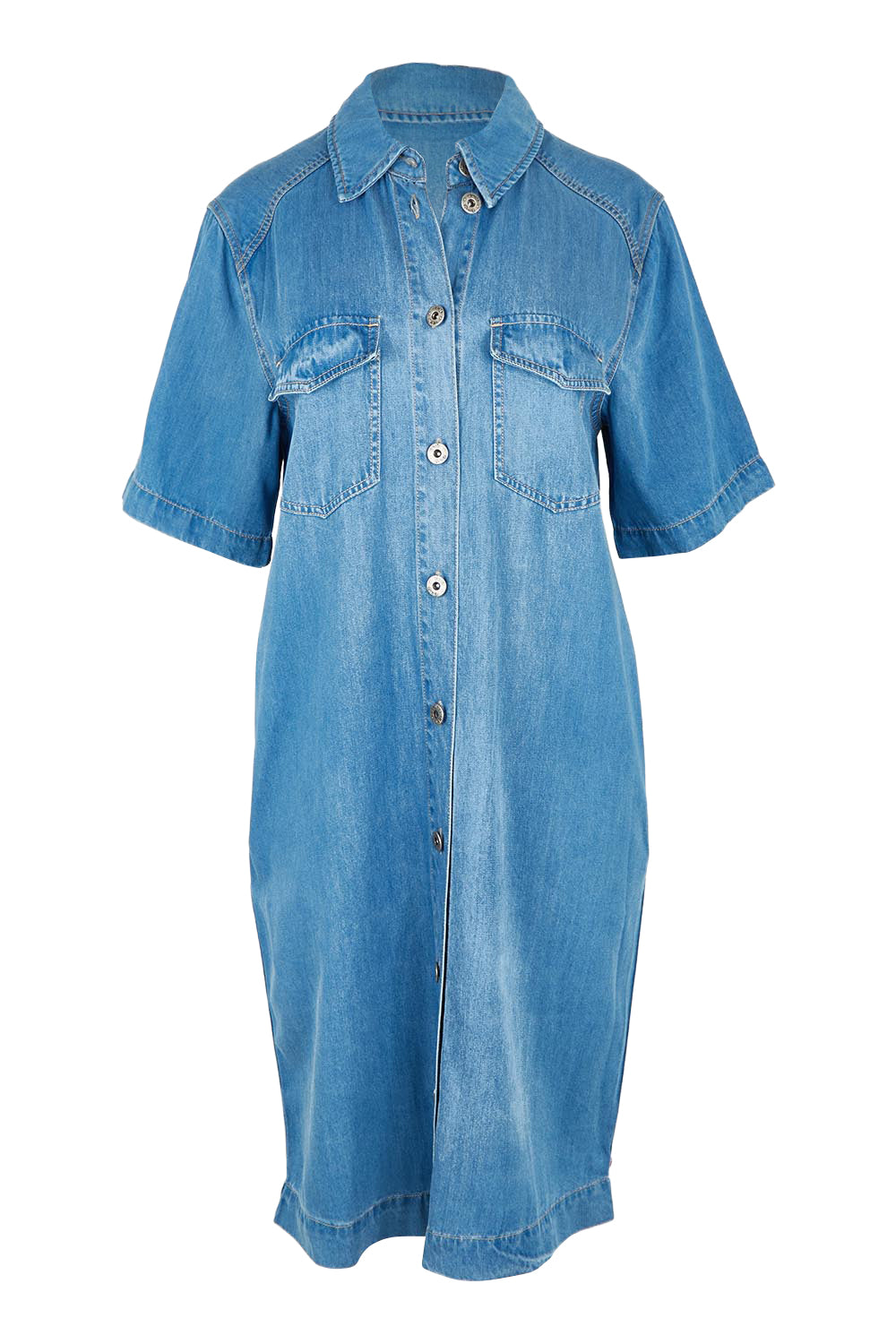 Product shot of the Cora Denim Lyocell Blend Dress in colour Misblue (Blue), from the front