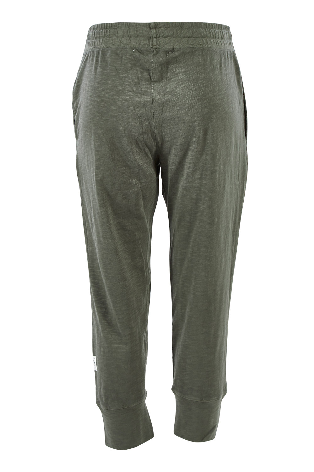 Product shot of the Fundamental Brunch Cotton Pant in colour Khaki (Green), from the back