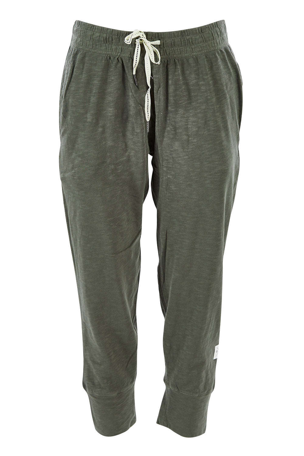 Product shot of the Fundamental Brunch Cotton Pant in colour Khaki (Green), from the front
