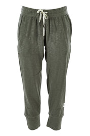 Product shot of the Fundamental Brunch Cotton Pant in colour Khaki (Green), from the front