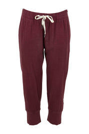 Product shot of the Fundamental Brunch Cotton Pant in colour Merlot (Red), from the front