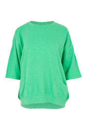 Product shot of the Fundamental Mazie Cotton Sweat Top in colour Springgree (Green), from the front