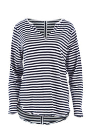 Product shot of the Fundamental Coles Bay Henley in colour Whitenavy (Blue), from the front