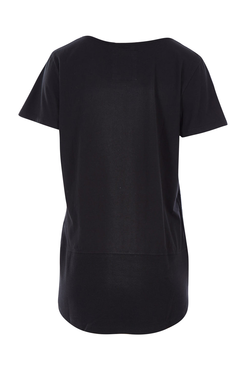 Product shot of the Fundamental Rib Short Sleeve Cotton Tee in colour Black (Black), from the back