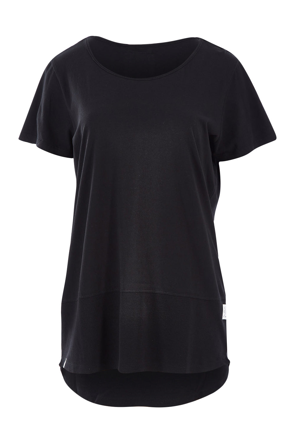 Product shot of the Fundamental Rib Short Sleeve Cotton Tee in colour Black (Black), from the front