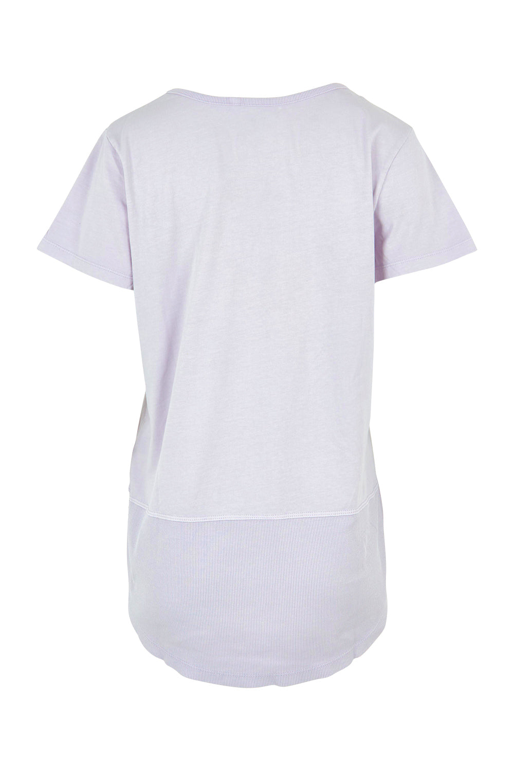 Product shot of the Fundamental Rib Short Sleeve Cotton Tee in colour Dustylilac (Purple), from the back