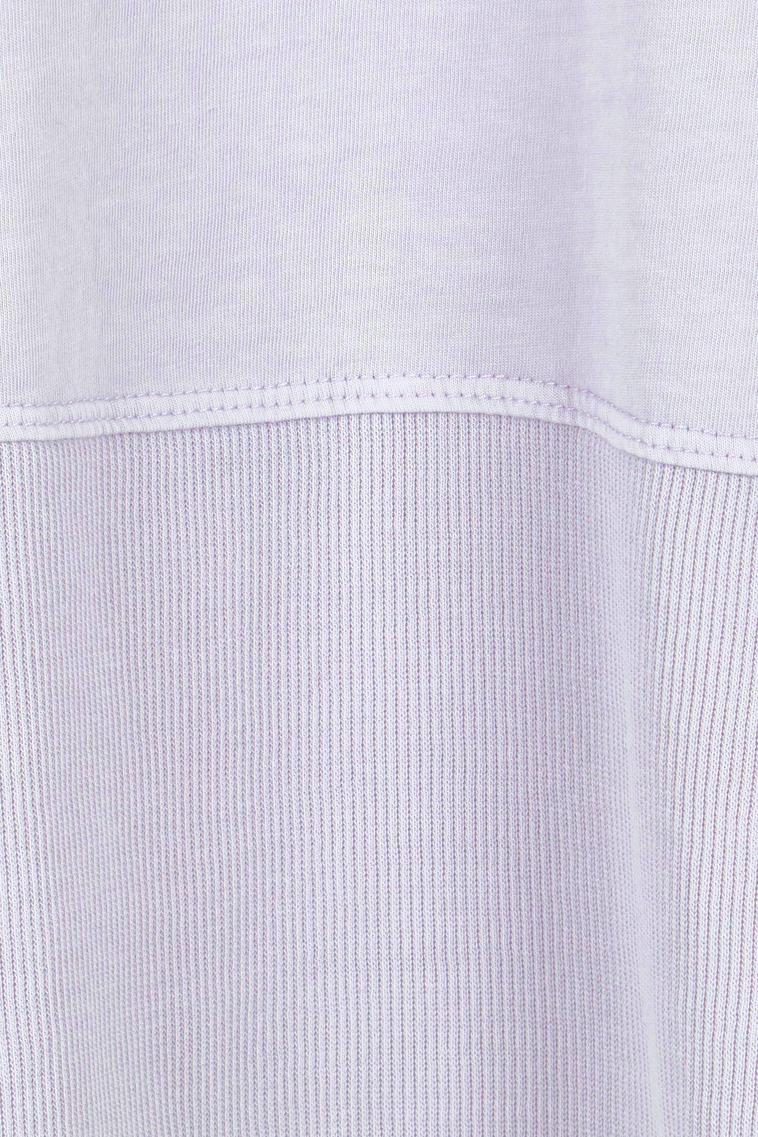 Product shot of the Fundamental Rib Short Sleeve Cotton Tee in colour Dustylilac (Purple), detail