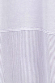 Product shot of the Fundamental Rib Short Sleeve Cotton Tee in colour Dustylilac (Purple), detail