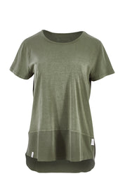 Product shot of the Fundamental Rib Short Sleeve Cotton Tee in colour Khaki (Green), from the front