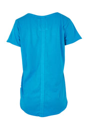 Product shot of the Fundamental Vee Cotton Tee in colour Ibizablue (Blue), from the back