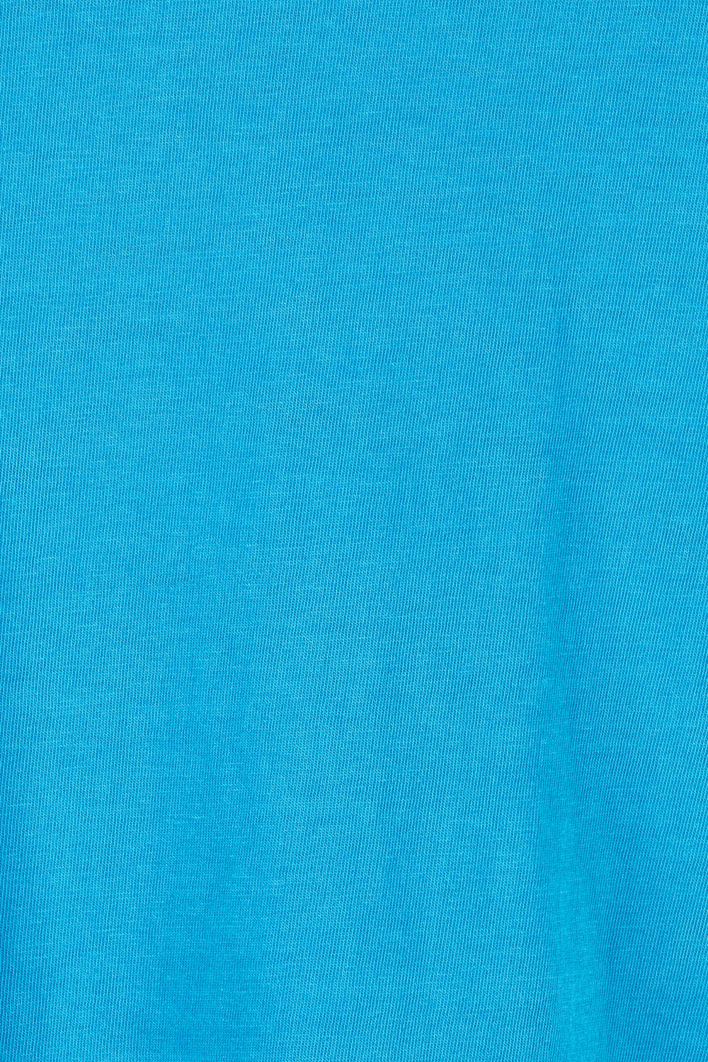 Product shot of the Fundamental Vee Cotton Tee in colour Ibizablue (Blue), detail