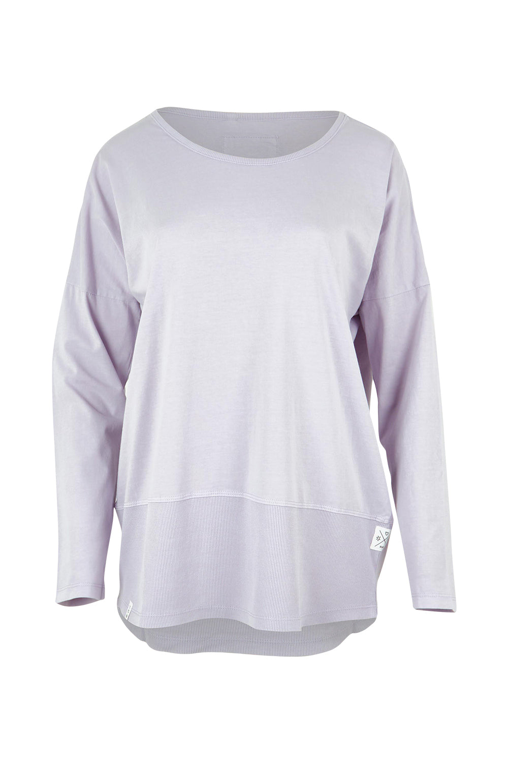 Product shot of the Fundamental Rib Long Sleeve Tee in colour Dustylilac (Purple), from the front