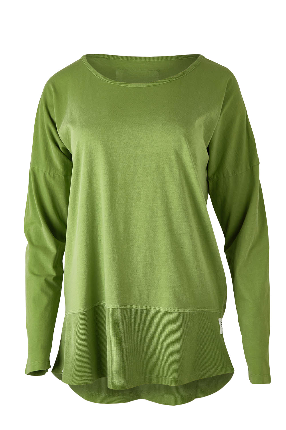Product shot of the Fundamental Rib Long Sleeve Tee in colour Junglegre (Green), from the front
